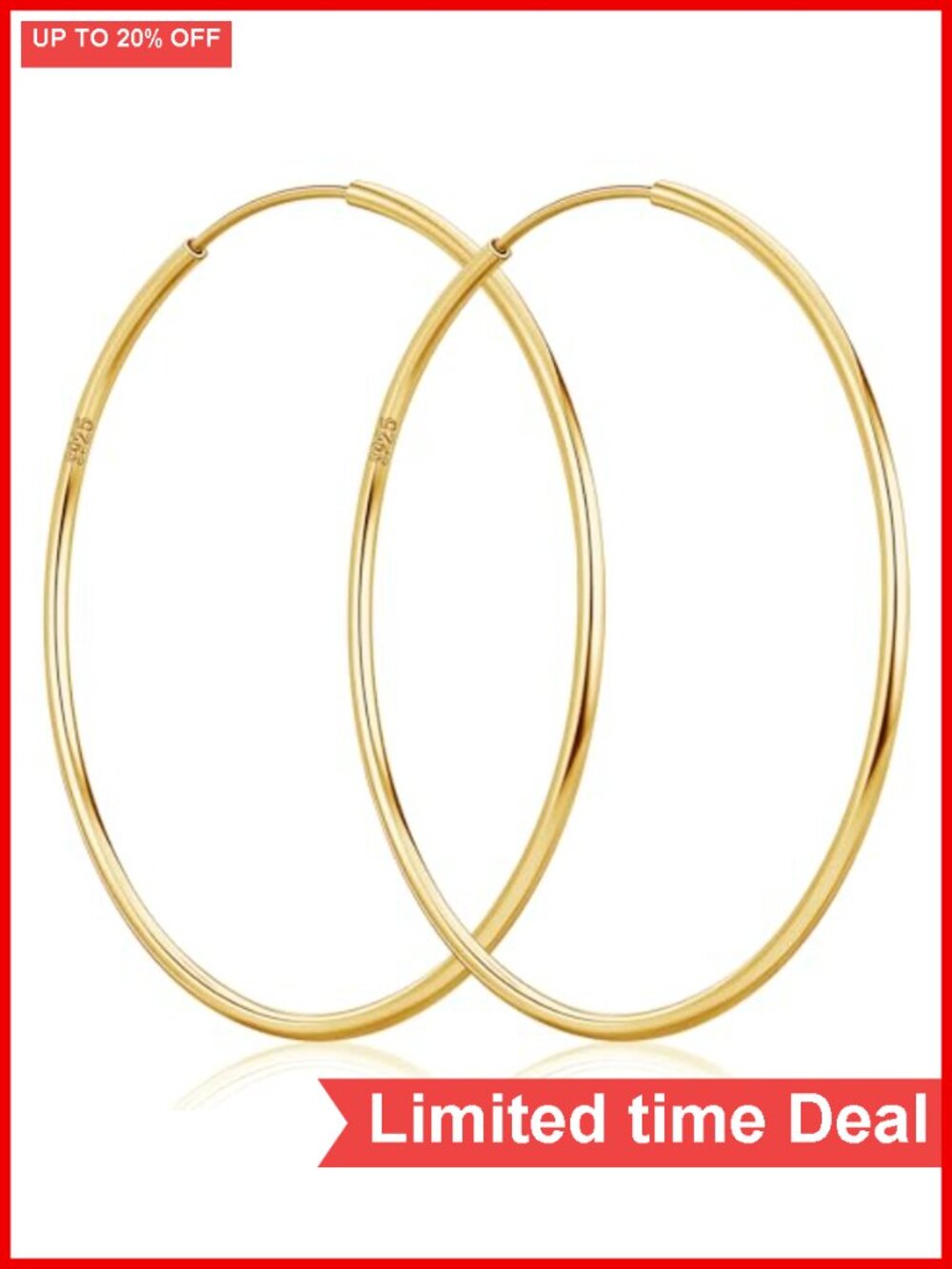 14k Gold Plated Hoop Earrings for Women, Hypoallergenic Silver Posts,